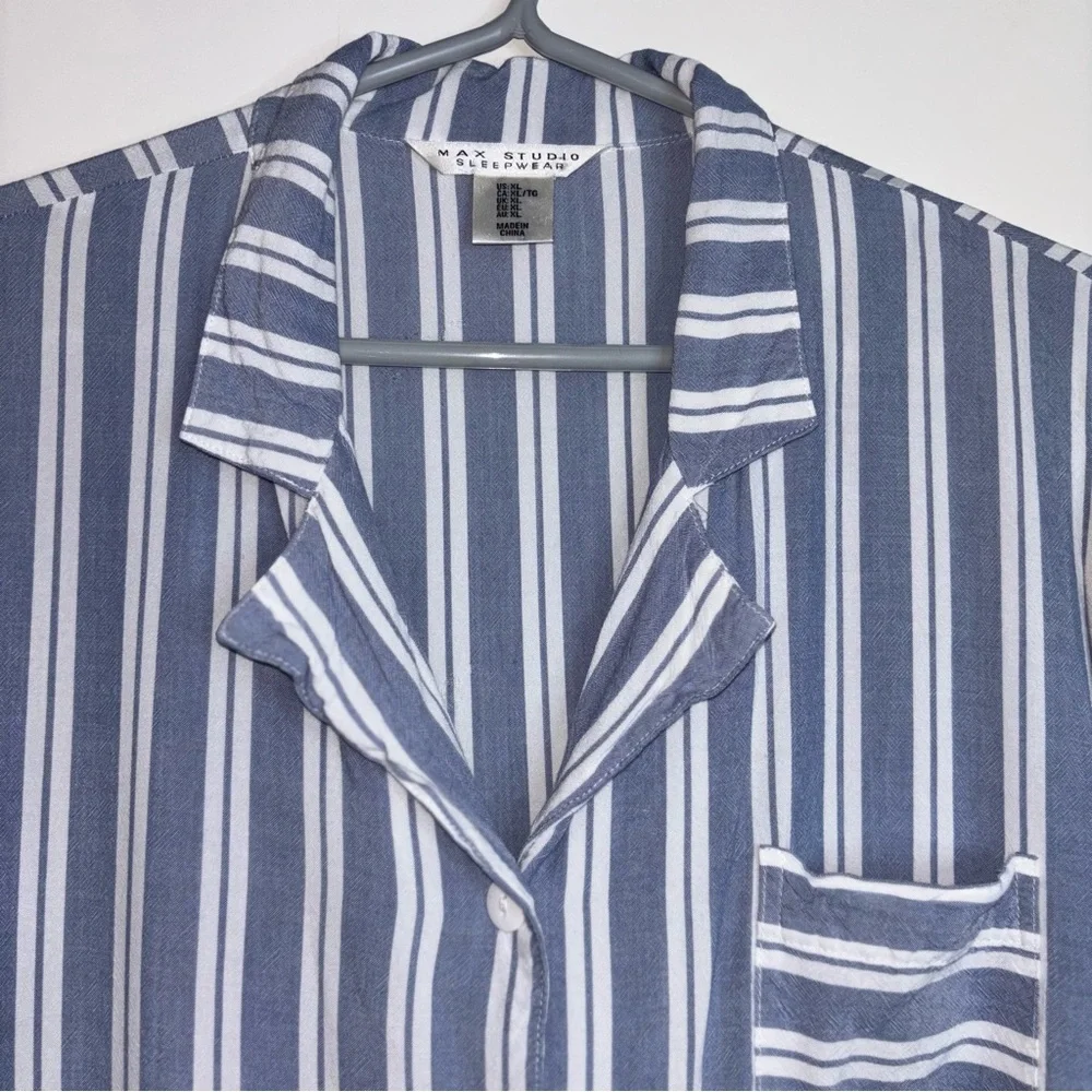 2/$30 Max Studio Sleepwear Women’s XL Blue White Striped Shirt Dress Buttons - Picture 5 of 10